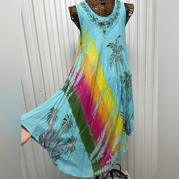 tie dye beach cover up dress Sakkas Starlight Third Tie Dye Caftan Dress: Women's Beach Cover Up